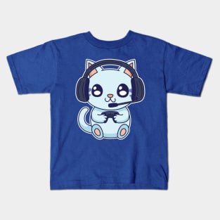 Kawaii Cat Playing Video Games Cute Kitten Lover Kids T-Shirt